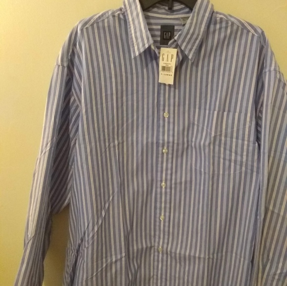 GAP Light Blue Striped Long Sleeve Button Down Dress Shirt NWT Size XL - Picture 9 of 12